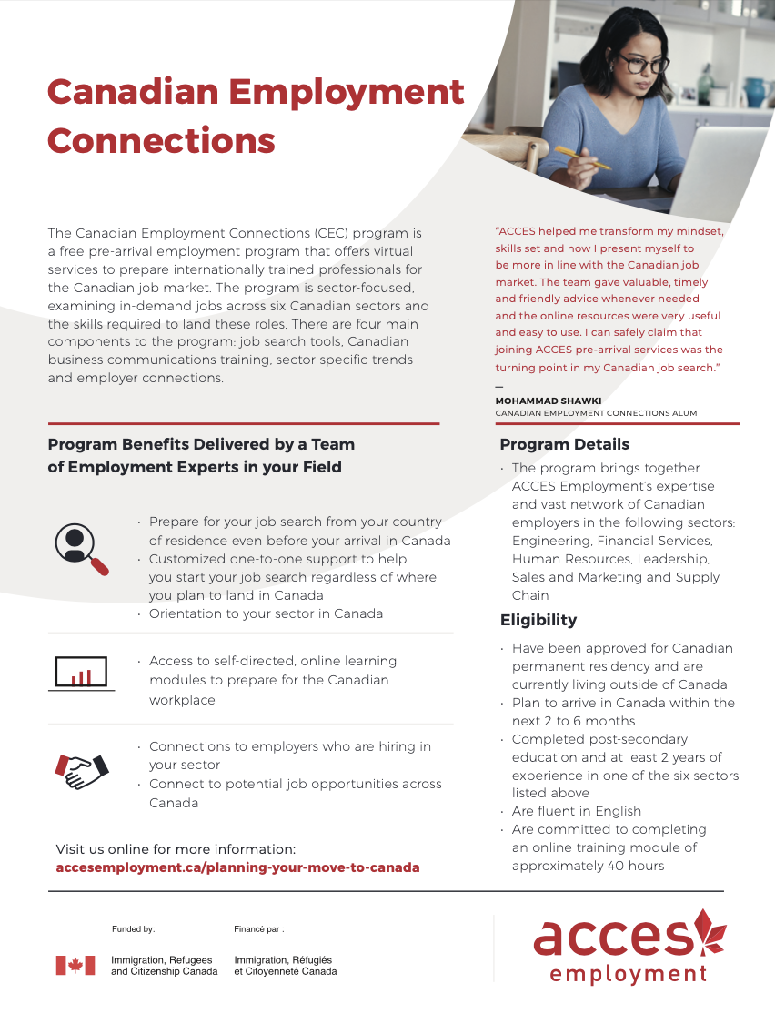 Canadian employment connections program flyer